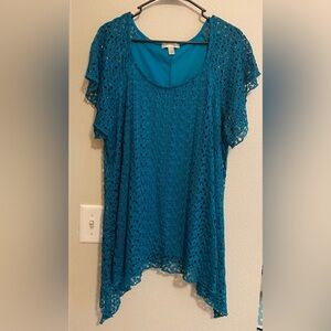 Dress Barn Teal Lace Overlay Blouse